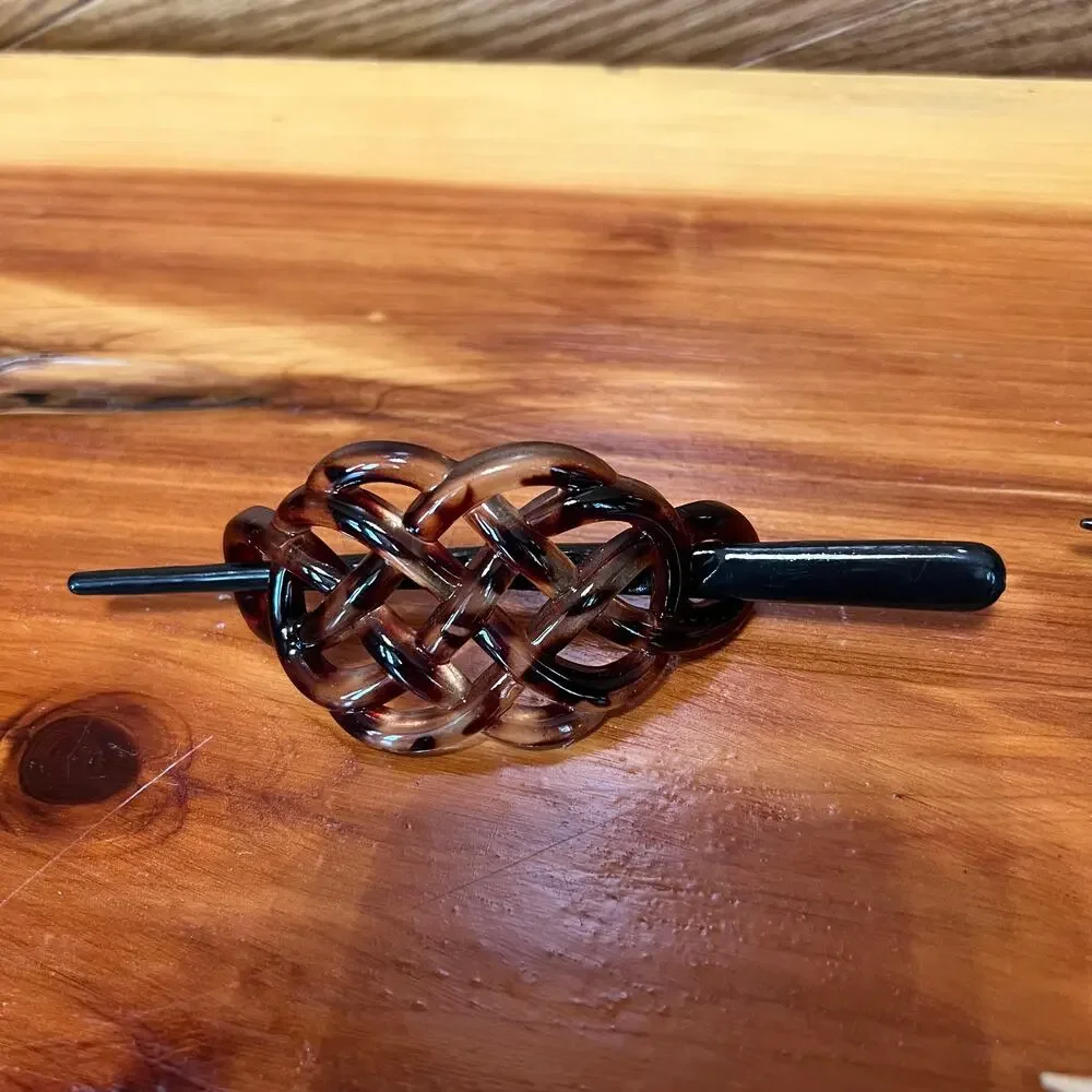 Vintage Chignon‎ Wooden Plastic Beaded Stick Bun Holders Leaf MCM Long Hair